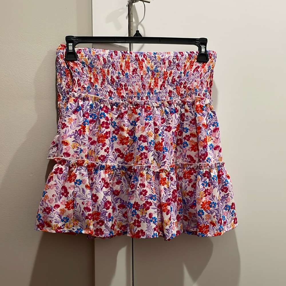 Pink lily skirt and strapless crop outfit